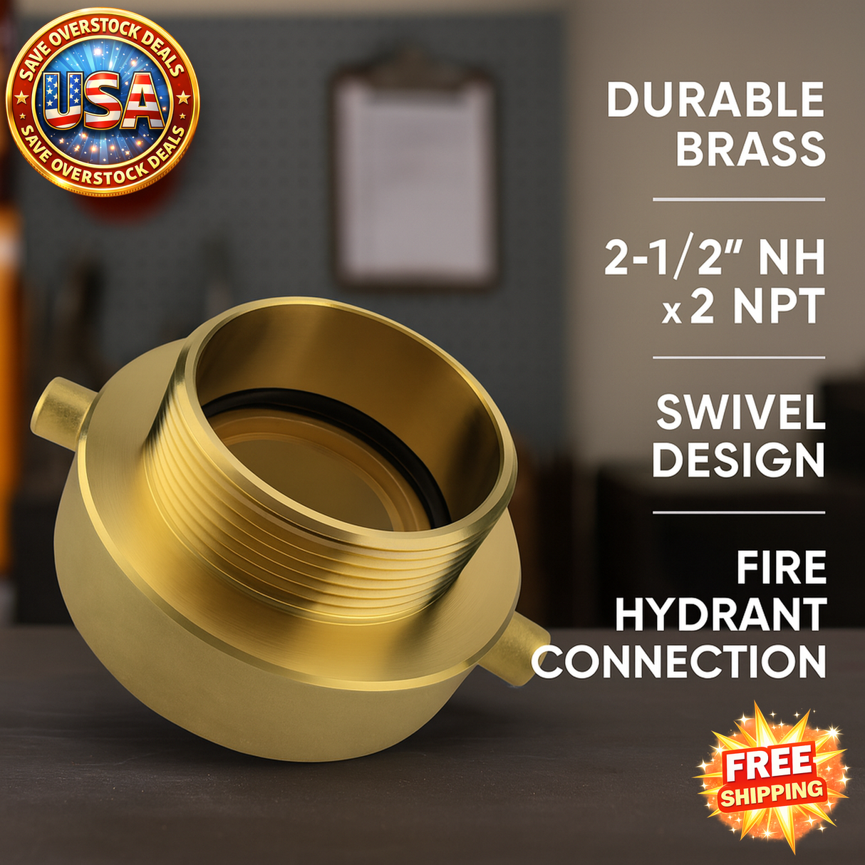 Brass Hose Adapter 2-1/2" NH x 2" NPT Fire Fighting Equipment