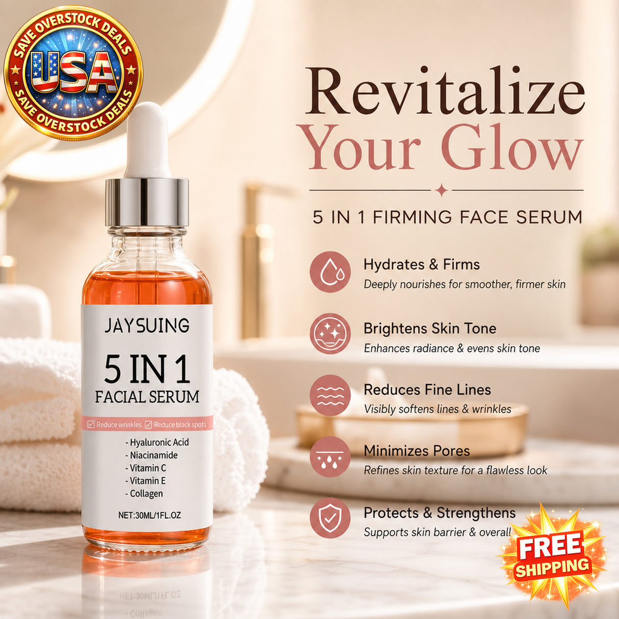 5 In 1 Firming Face Serum with Vitamin C and Hyaluronic Acid