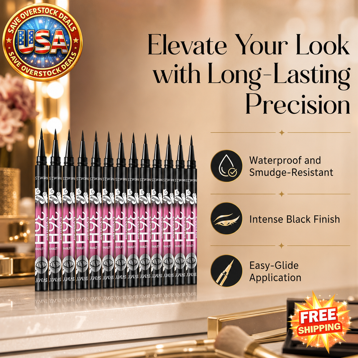Black Liquid Eyeliner 12-Pack, Long-Lasting & Waterproof