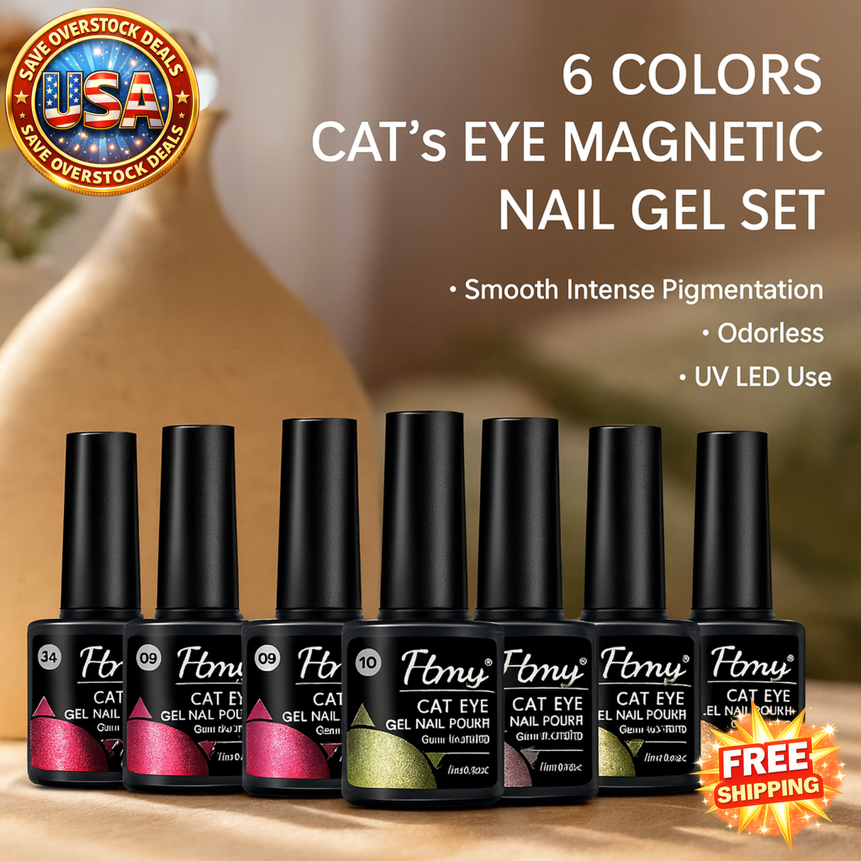 Cat's Eye Magnetic Nail Gel Set - 6 Colors, UV LED Soak Off, Odorless