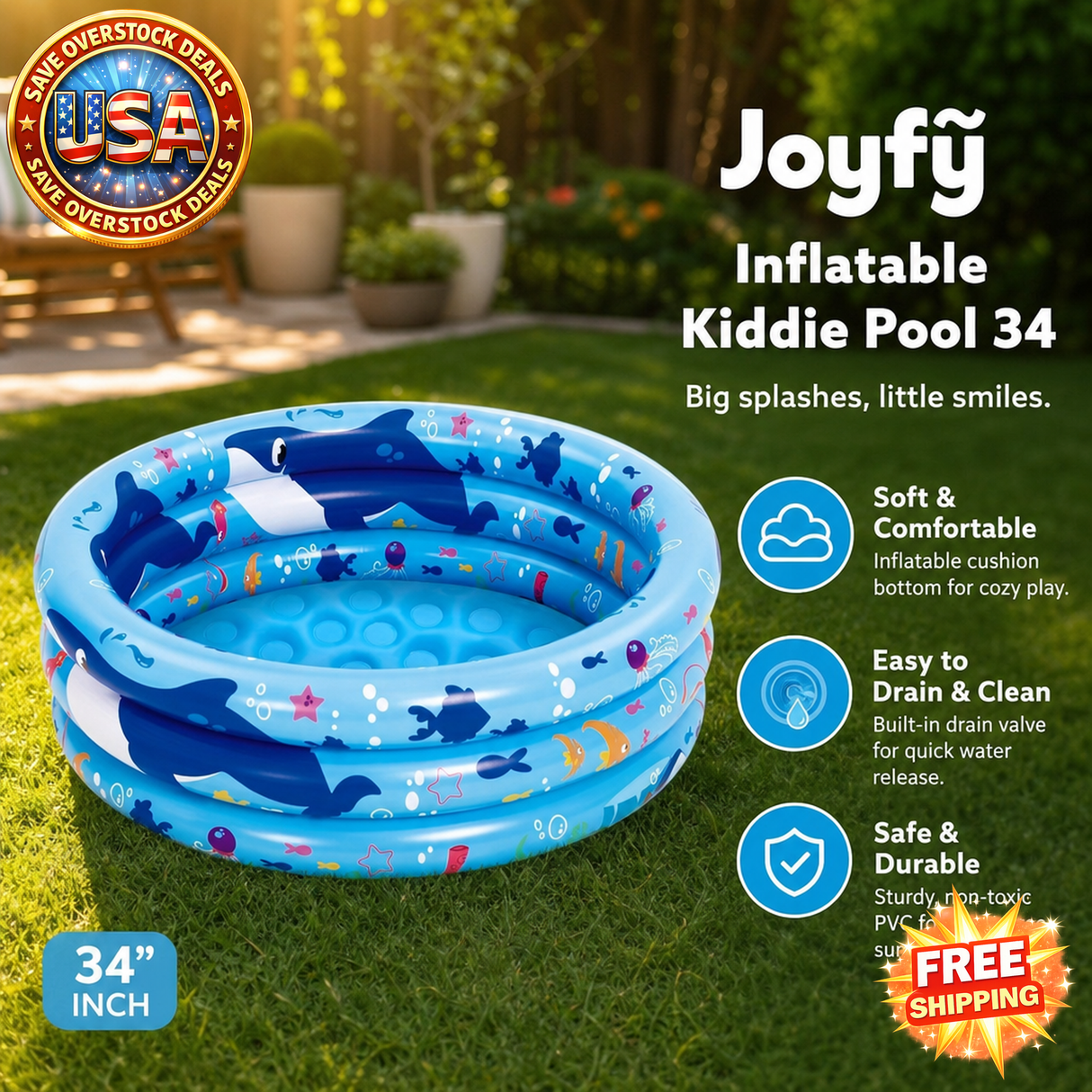Joyfy Inflatable Kiddie Pool 34 - Fun Outdoor Water Play