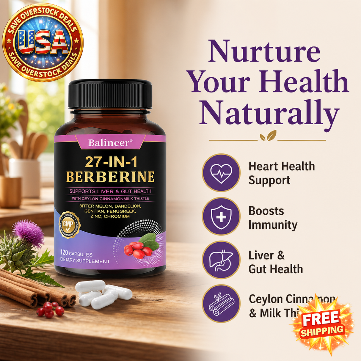 27-IN-1 Berberine Capsules with Ceylon Cinnamon and Milk Thistle