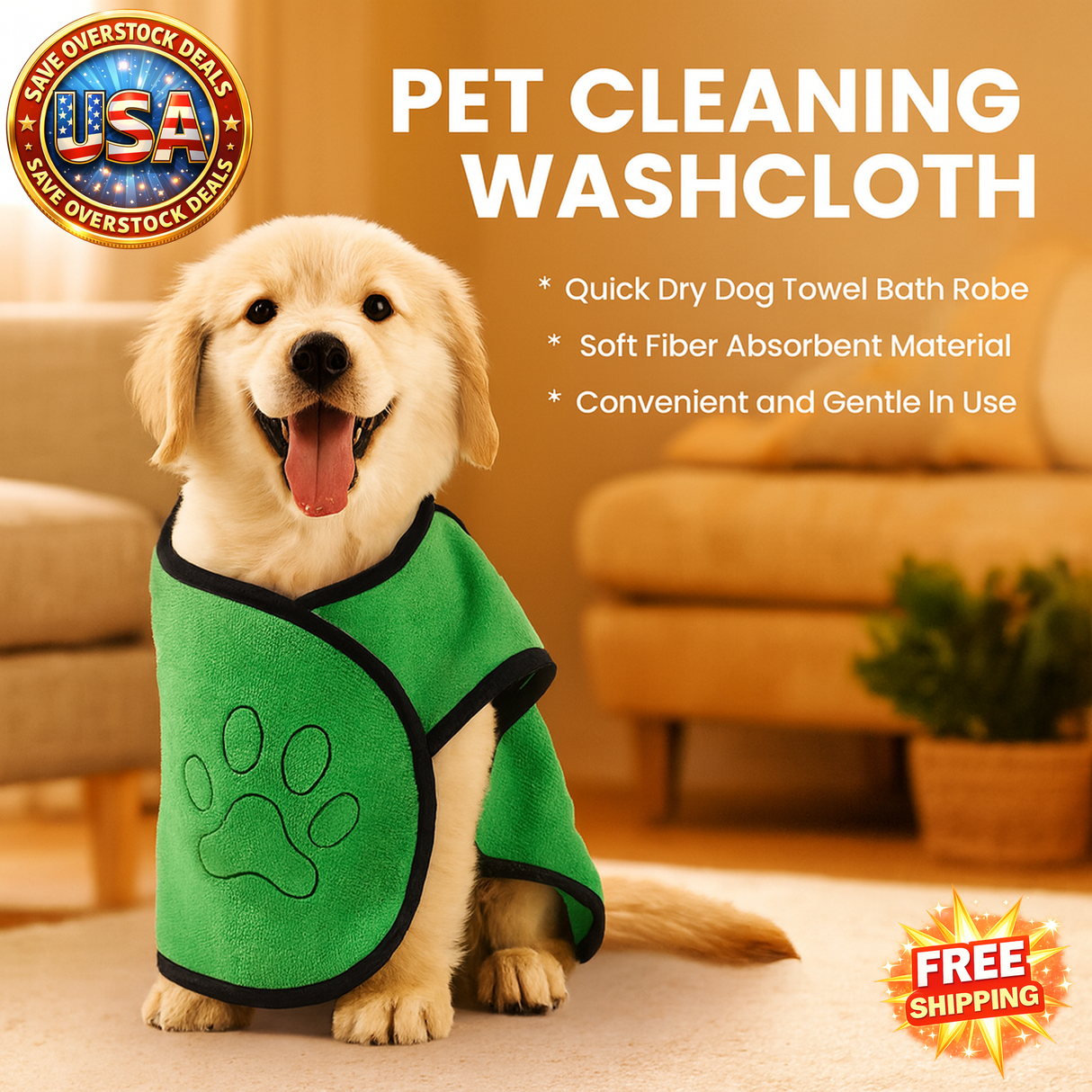 Quick Dry Pet Cleaning Washcloth Towel for Dogs & Cats - Soft & Absorbent