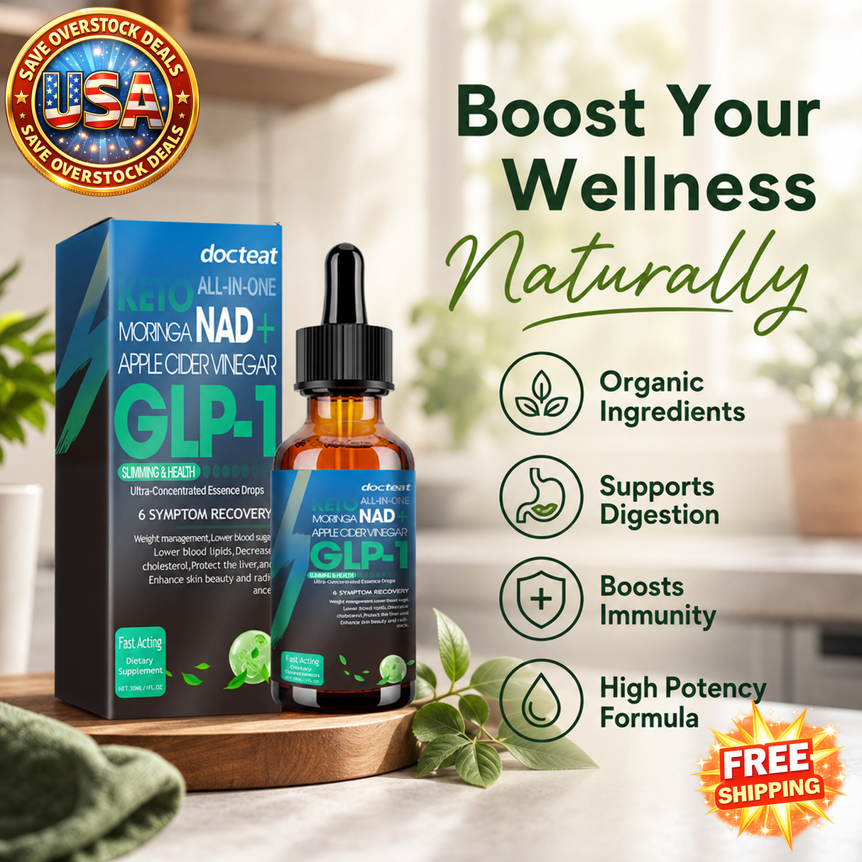 Organic Moringa Liquid Drops with Apple Cider Vinegar, 2 oz