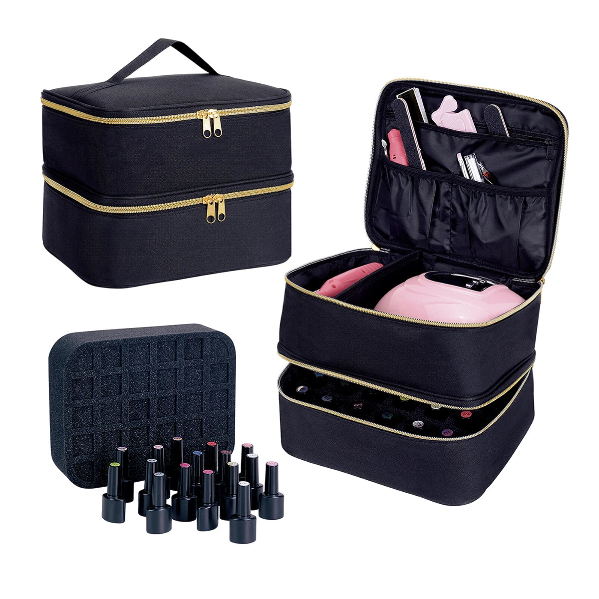 Nail Polish Organizer Tote Bag Double Layer Cosmetic Storage for Women