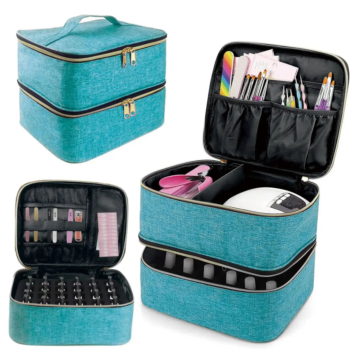Nail Polish Organizer Tote Bag Double Layer Cosmetic Storage for Women