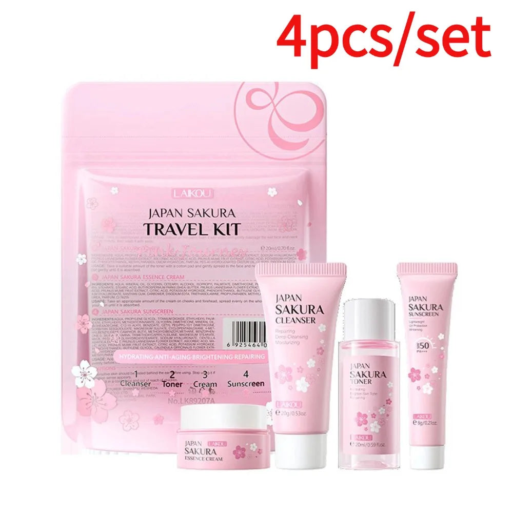 Sakura Skin Care Set with Cleanser, Serum, Eye Cream, Facial Cream - Travel Kit