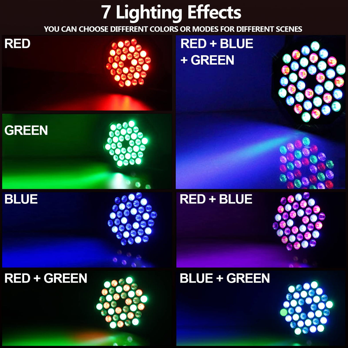 RGB LED Par Lights 36W 9 Modes Sound Activated Remote Control for Events