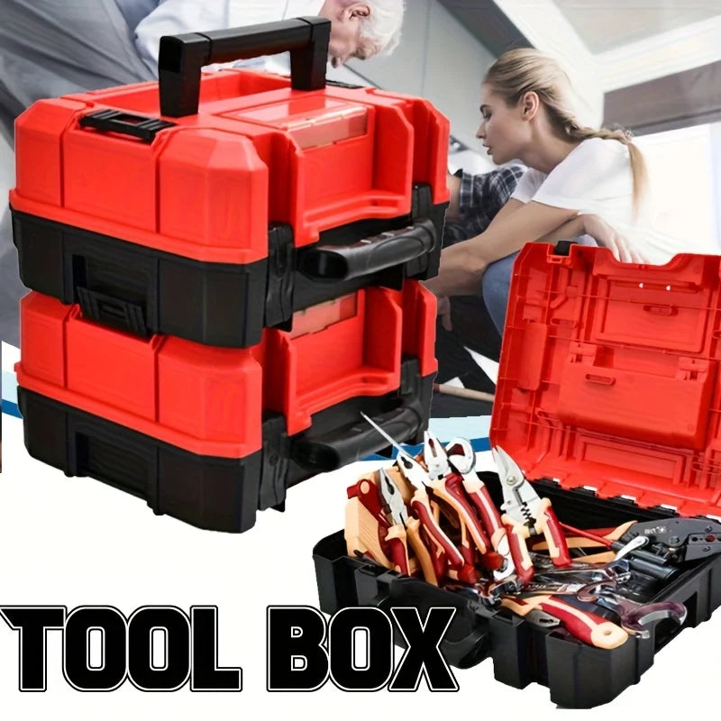 Stackable Tool Organizer Box Durable Plastic Storage Bin for Garage Workshop
