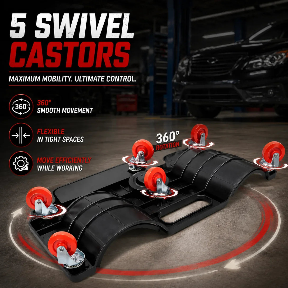 Rolling Knee Protection Pad with 5 Wheels and Tool Tray for Maintenance