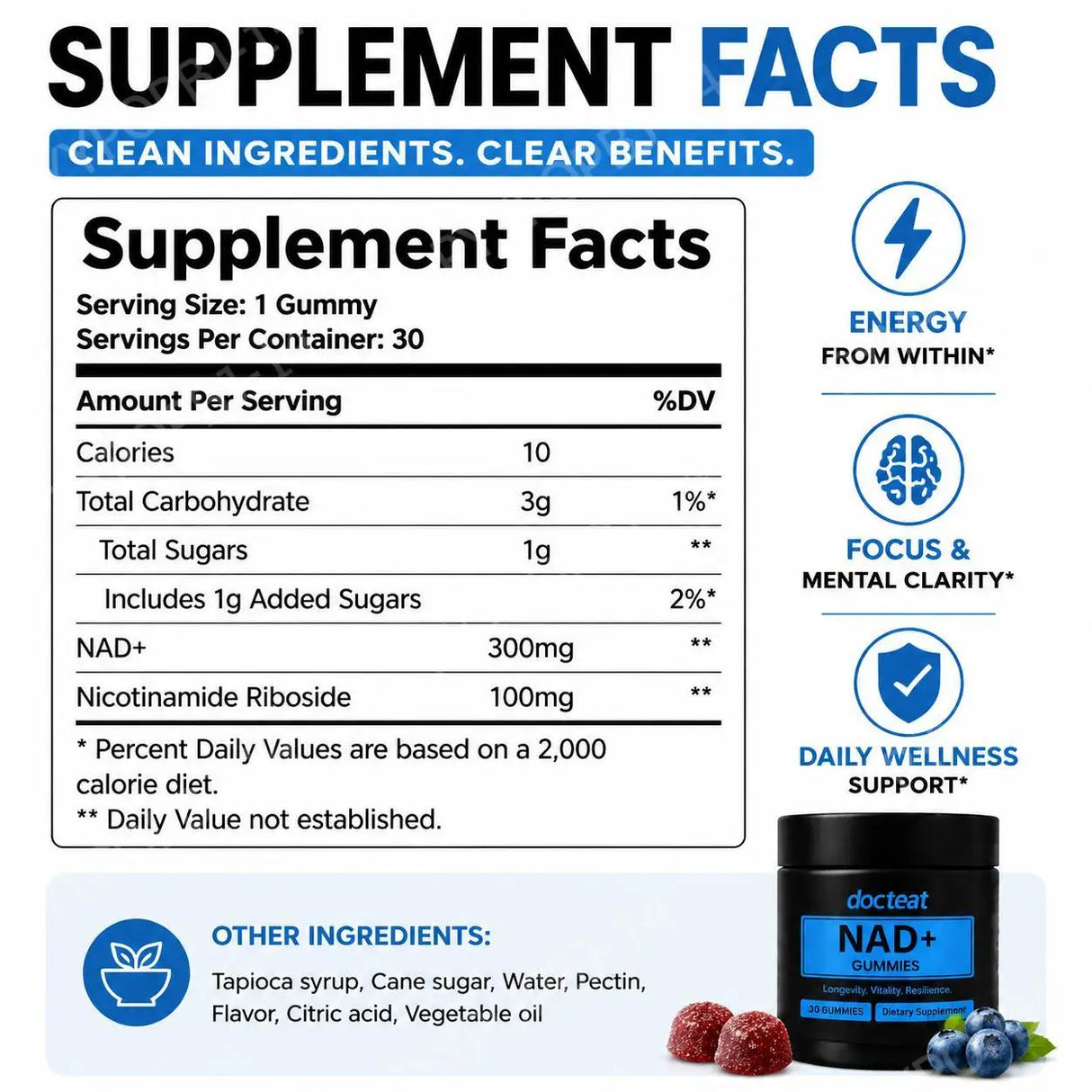 NAD+ Gummies with Nicotinamide Riboside, 30 Count, Sweet-Tart Chews