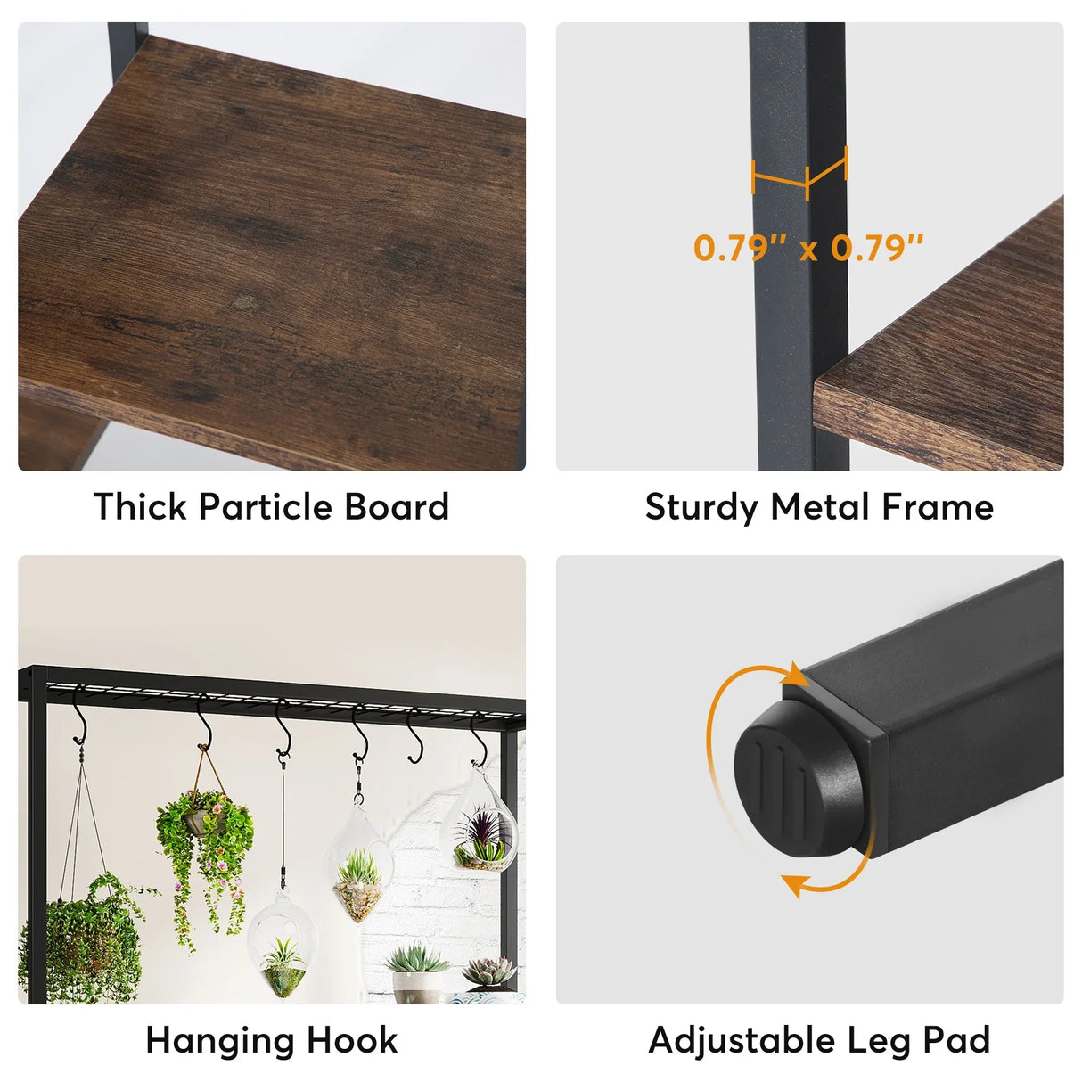 Tribesigns 5-Tier Tall Indoor Plant Stand with 10 Hanging Hooks, 70.9 Inches