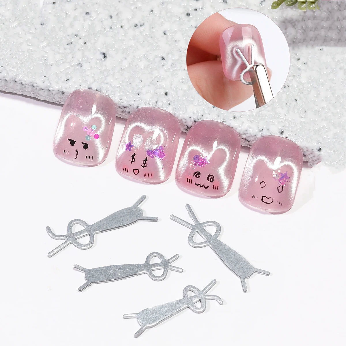Cat Eye Magnet Set 9pcs for Nails - Heart Shaped Rabbit Design DIY Tool