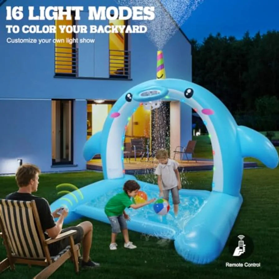 Inflatable Whale Sprinkler Water Toy 3-in-1 Splash Pad for Kids & Dogs