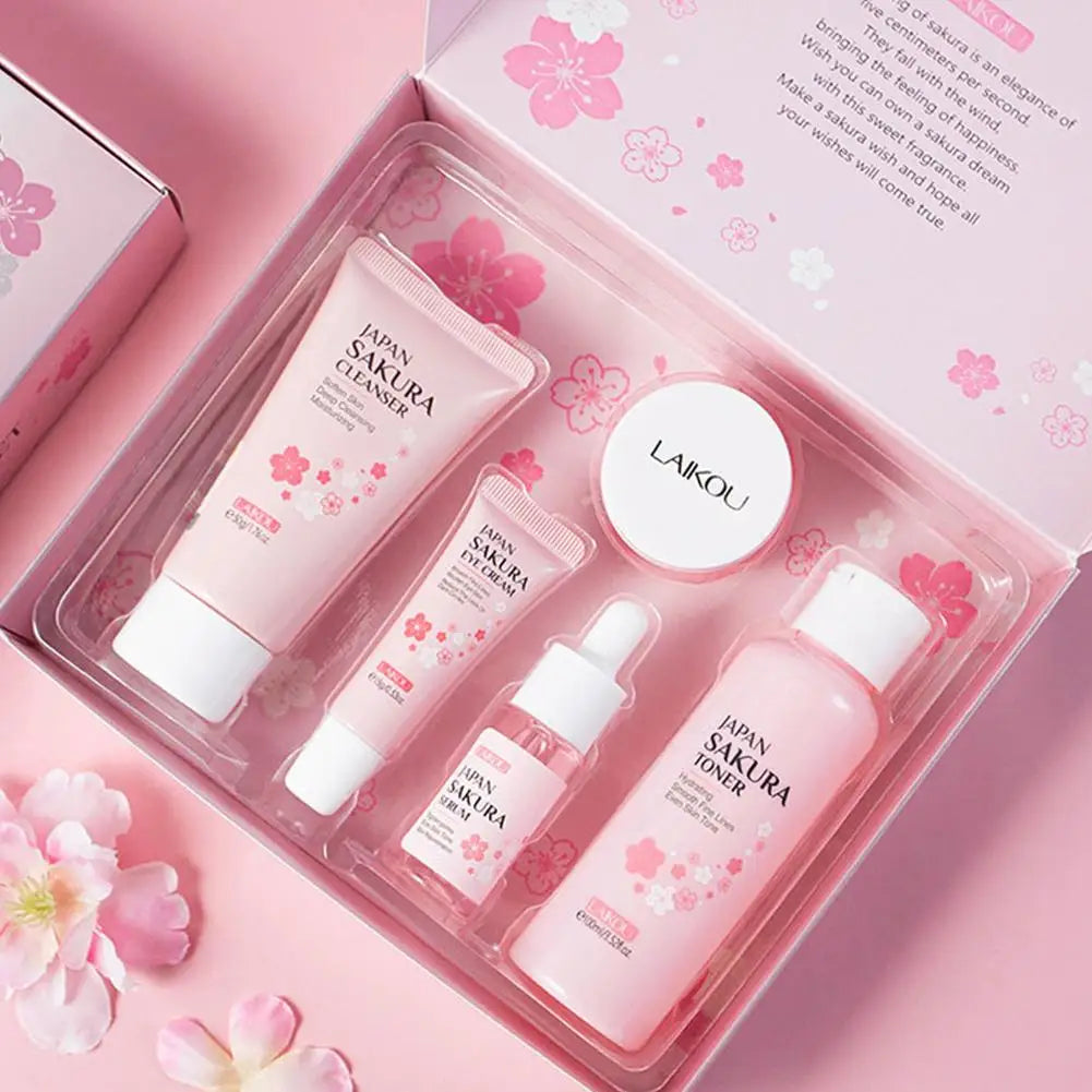 Sakura Skin Care Set with Cleanser, Serum, Eye Cream, Facial Cream - Travel Kit