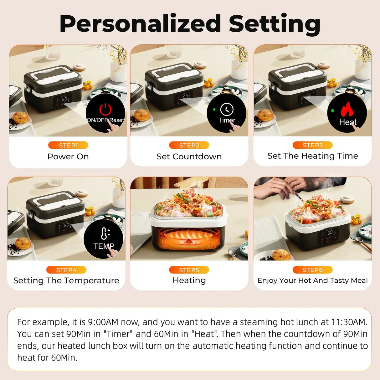 Electric Insulated Lunch Box with 8000mAh Battery, 60W Heating, 1L Capacity