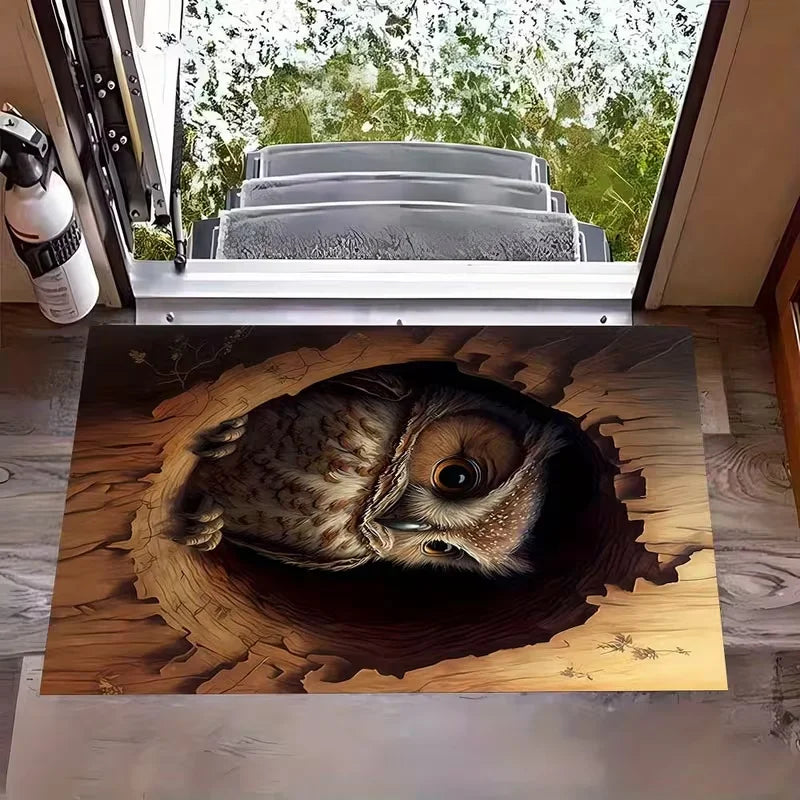 3D Tree Hole Design Door Mat Squirrel Pattern Anti-Slip Rug for Home Decor
