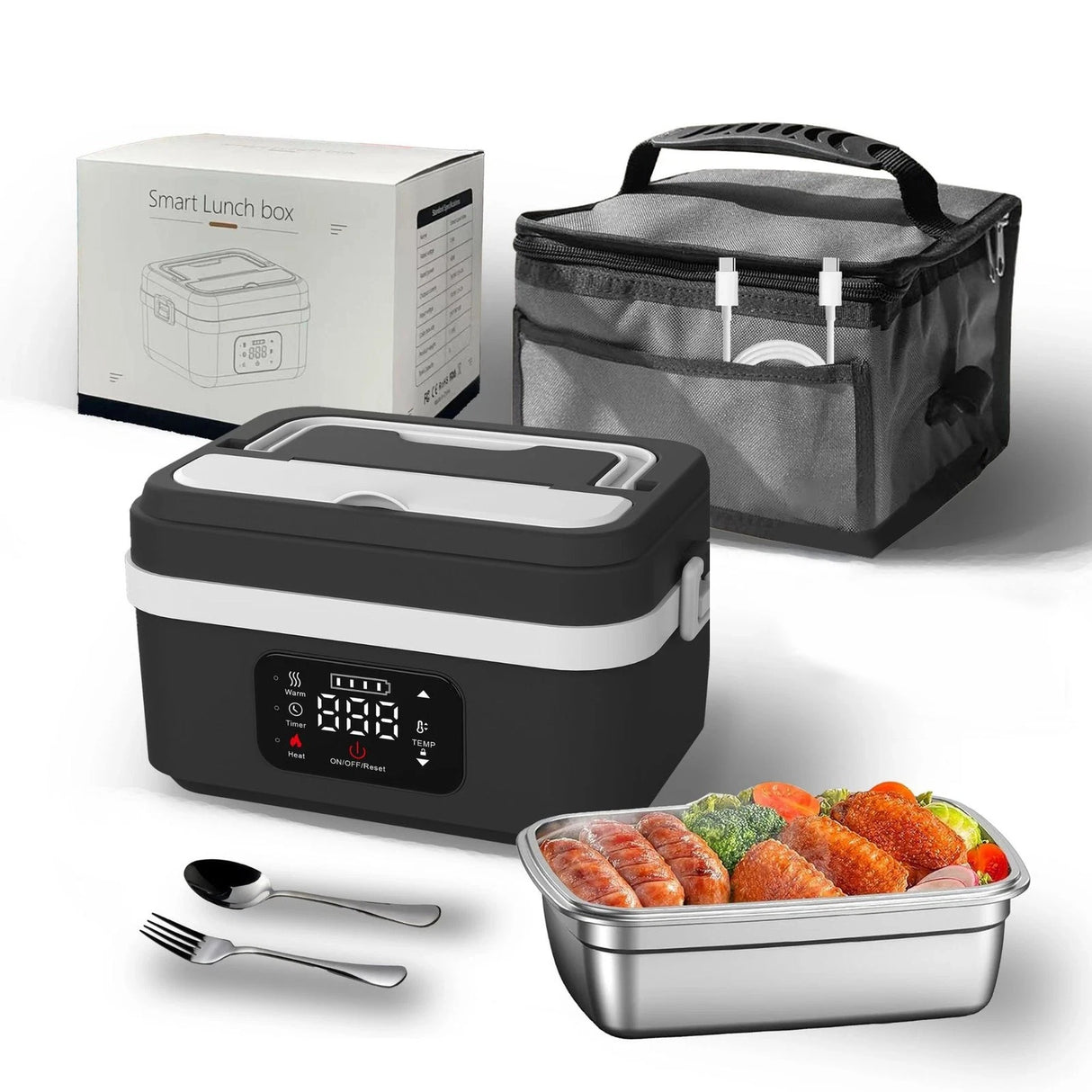 Electric Insulated Lunch Box with 8000mAh Battery, 60W Heating, 1L Capacity