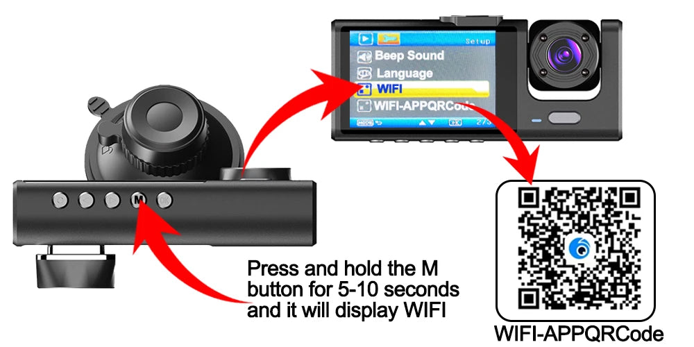 1080P Dash Cam WiFi Front & Rear Camera with Night Vision for Cars