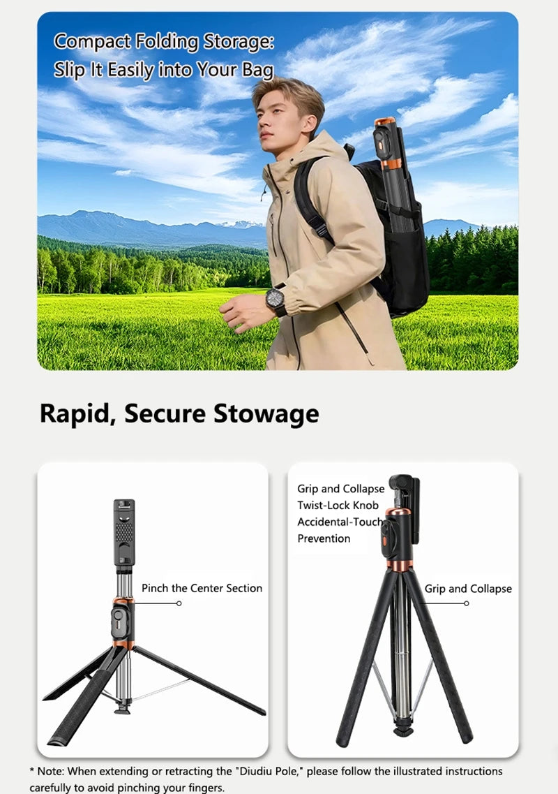 Selfie Stick Tripod 1.7m with Dual Fill Lights & Bluetooth Remote