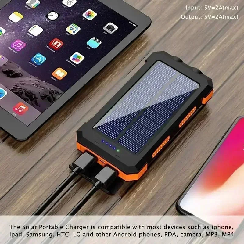 10000mAh Solar Power Bank with QC3.0 Fast Charge and Waterproof Design