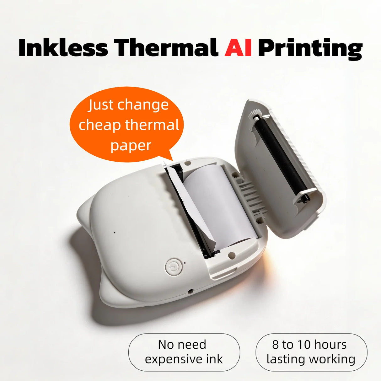 Wireless Bluetooth Mini Printer for iPhone and Android, Inkless Thermal Printing