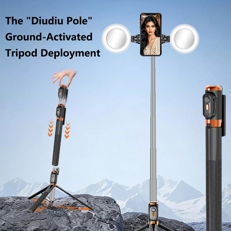 Selfie Stick Tripod 1.7m with Dual Fill Lights & Bluetooth Remote