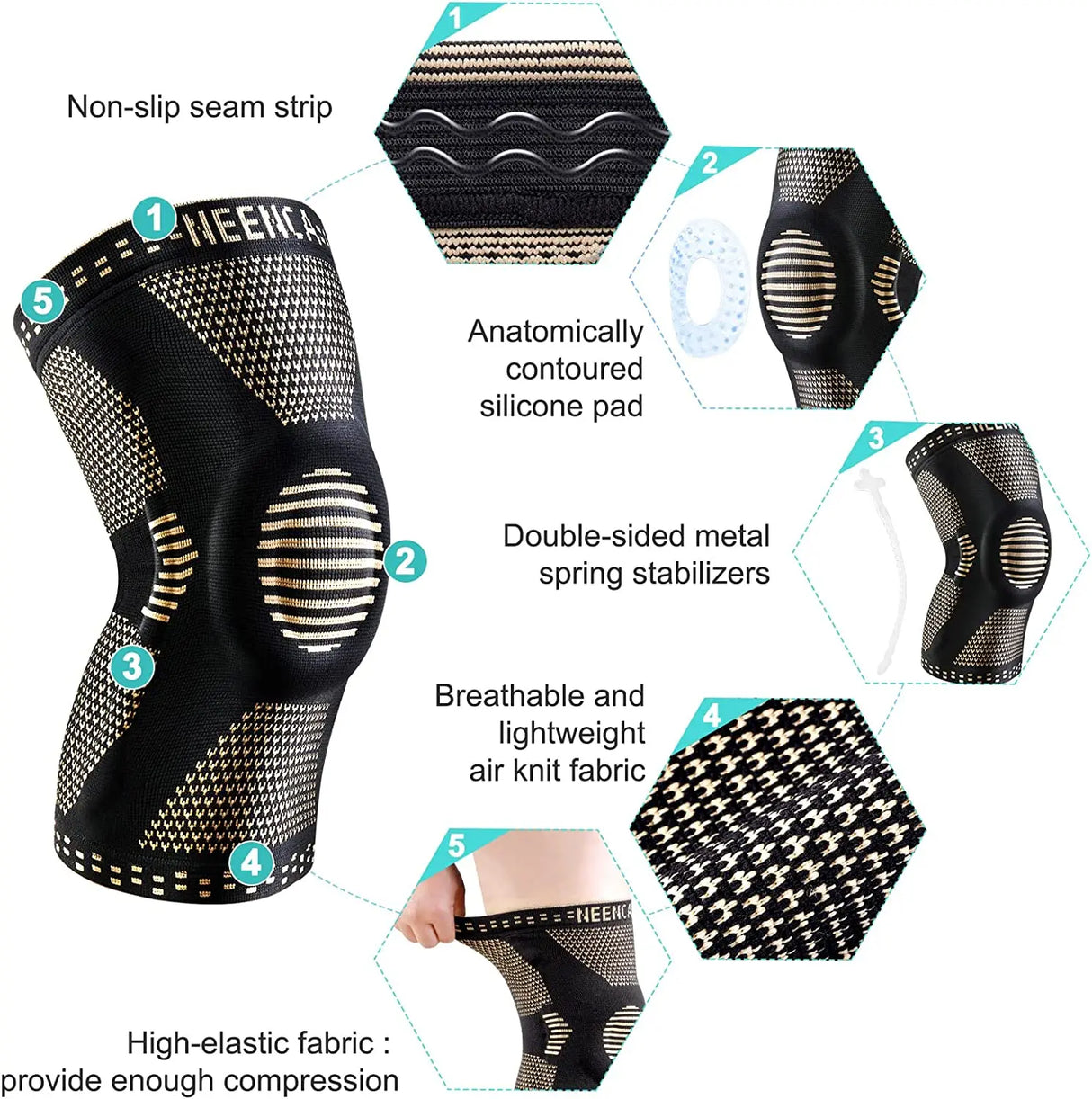 NEENCA Copper Knee Brace with Gel Pad & Stabilizers for Joint Support