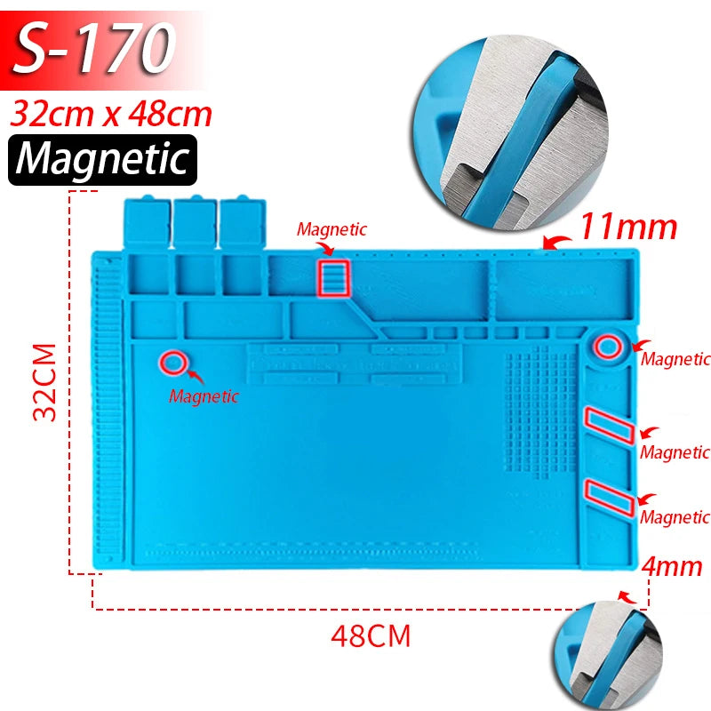 Soldering Station Mat Silicone Heat Resistant 932°F Anti-Static Magnetic Mat
