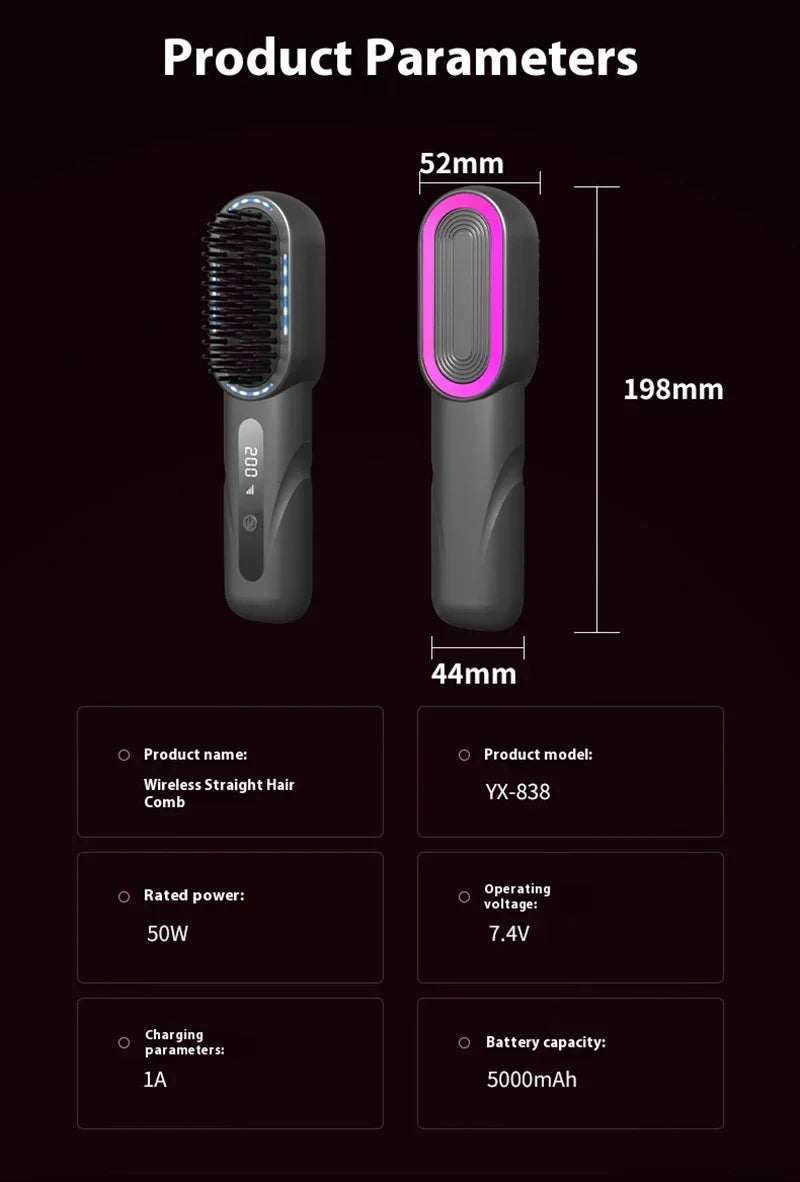 Wireless Hair Straightener Comb with Negative Ion Technology - Rechargeable