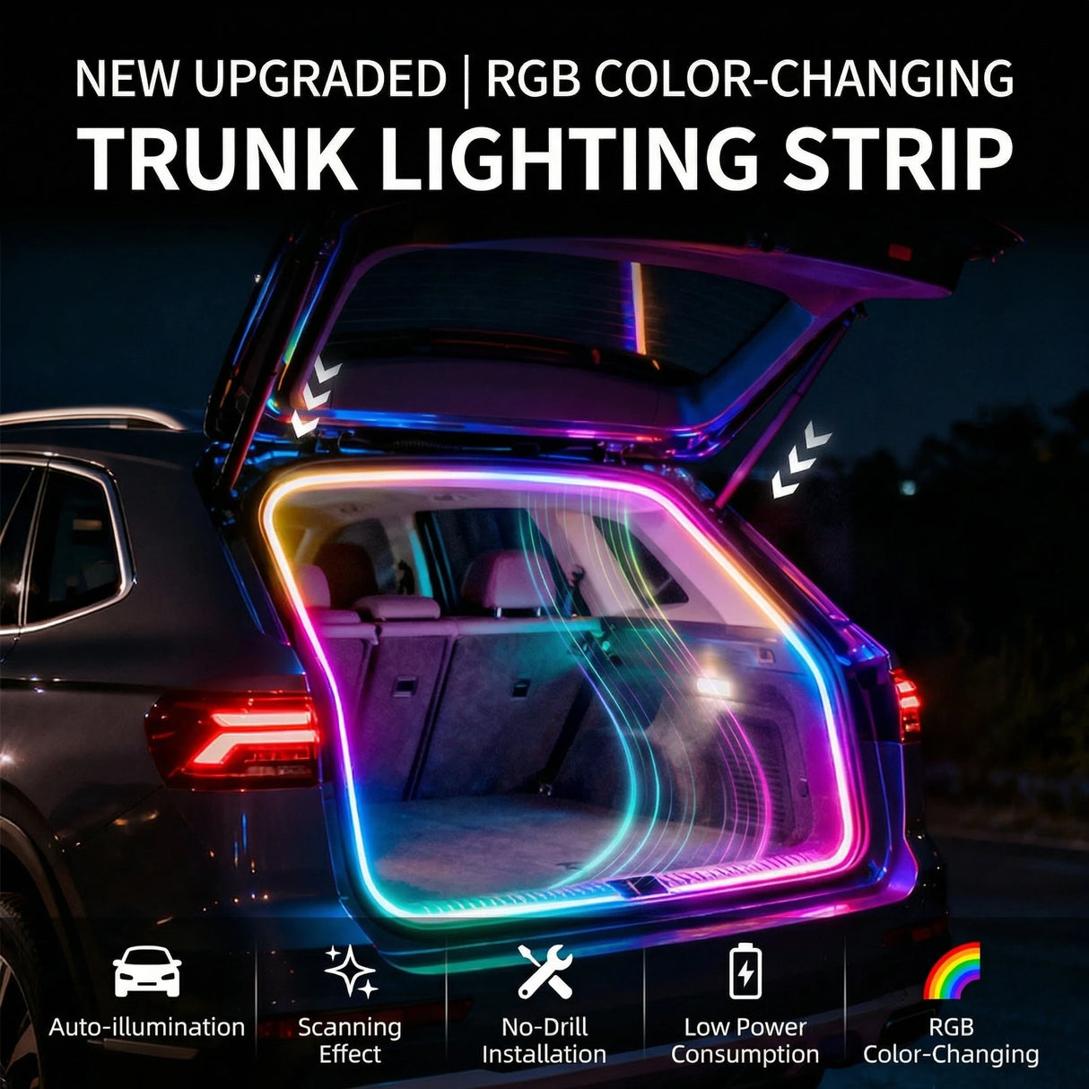 RGB LED Trunk Light | Open-Triggered, Dynamic Flow, Easy Install