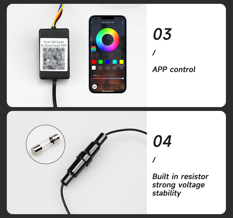 LED Neon Strip Running Lights for 12V Car - APP Control Multi-function