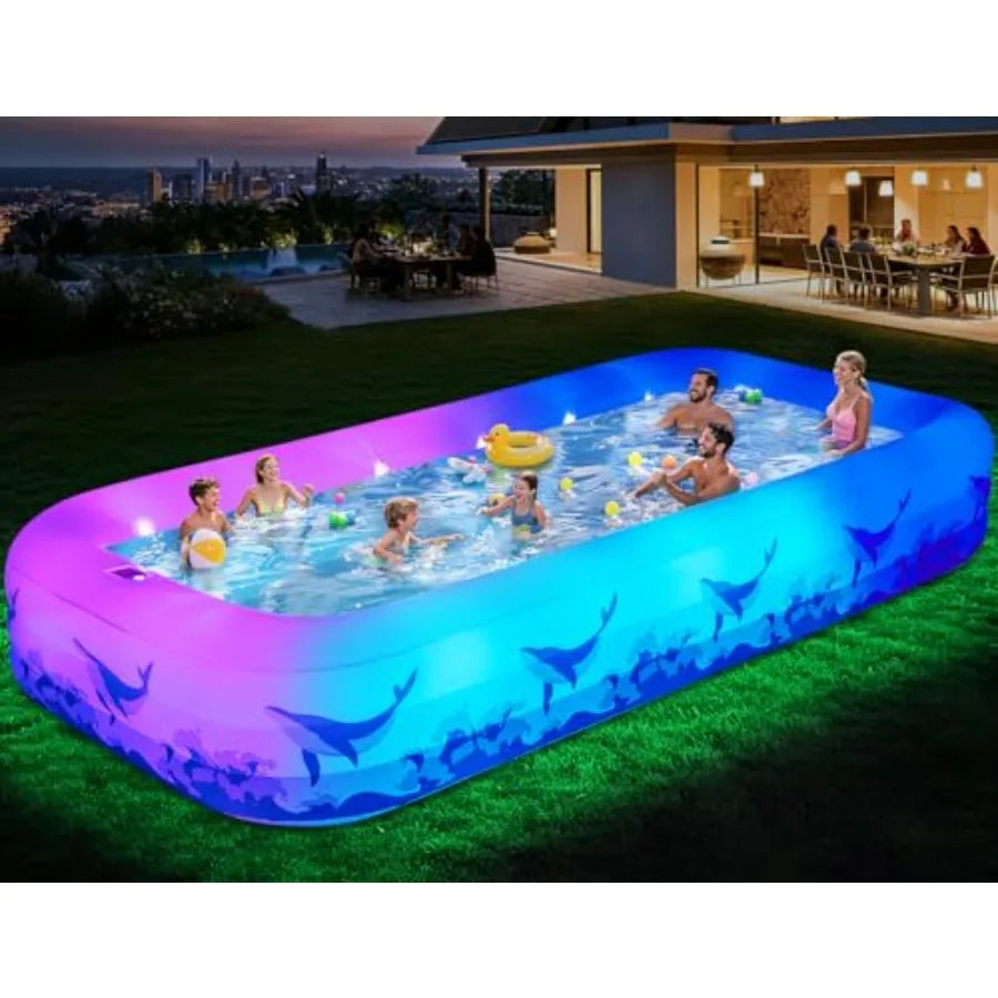 Inflatable Backyard Swimming Pool for Kids & Adults - 7-Color LED Light