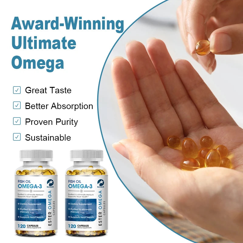 Omega-3 Fish Oil Capsules 3600mg - 120 Counts for Heart & Brain Health