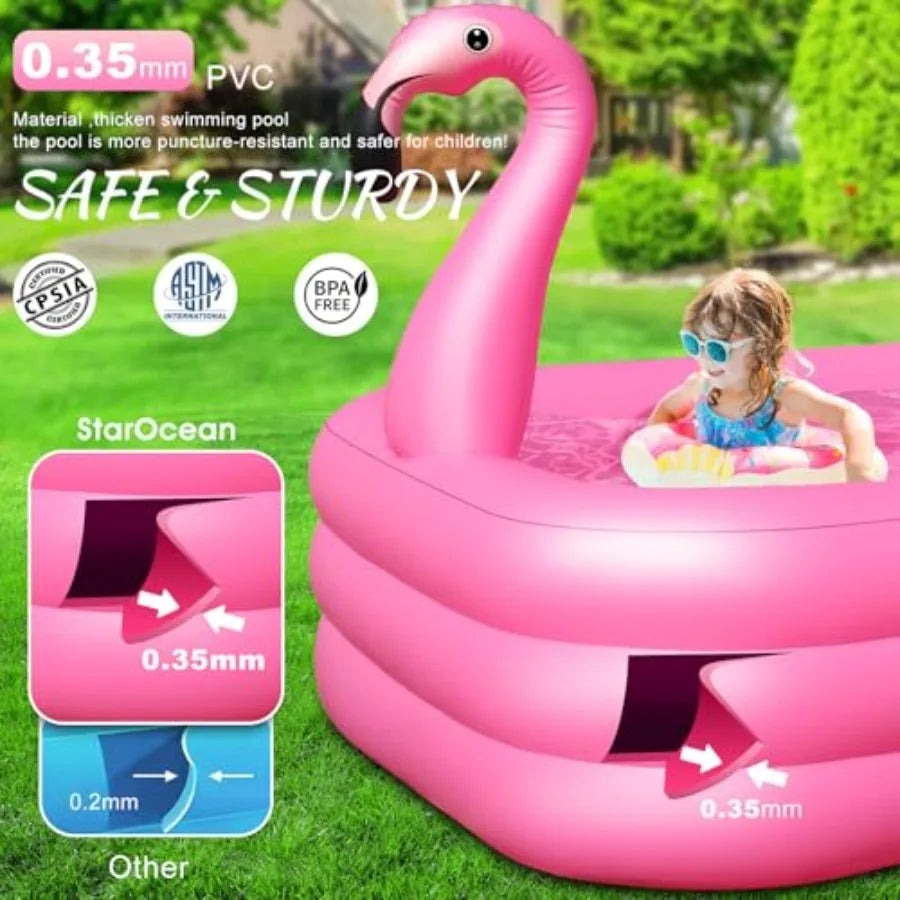 Inflatable Pool with Lights for Backyard Outdoor Use, Bright Pink 100x63x20