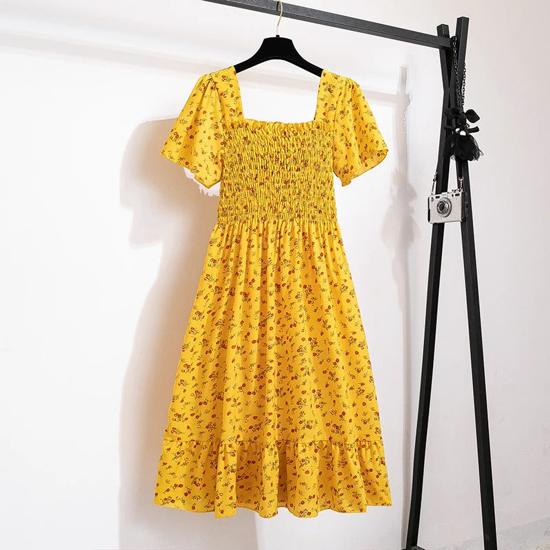 Chiffon Midi Dress for Women | Floral Print | Short Sleeve | Casual Wear