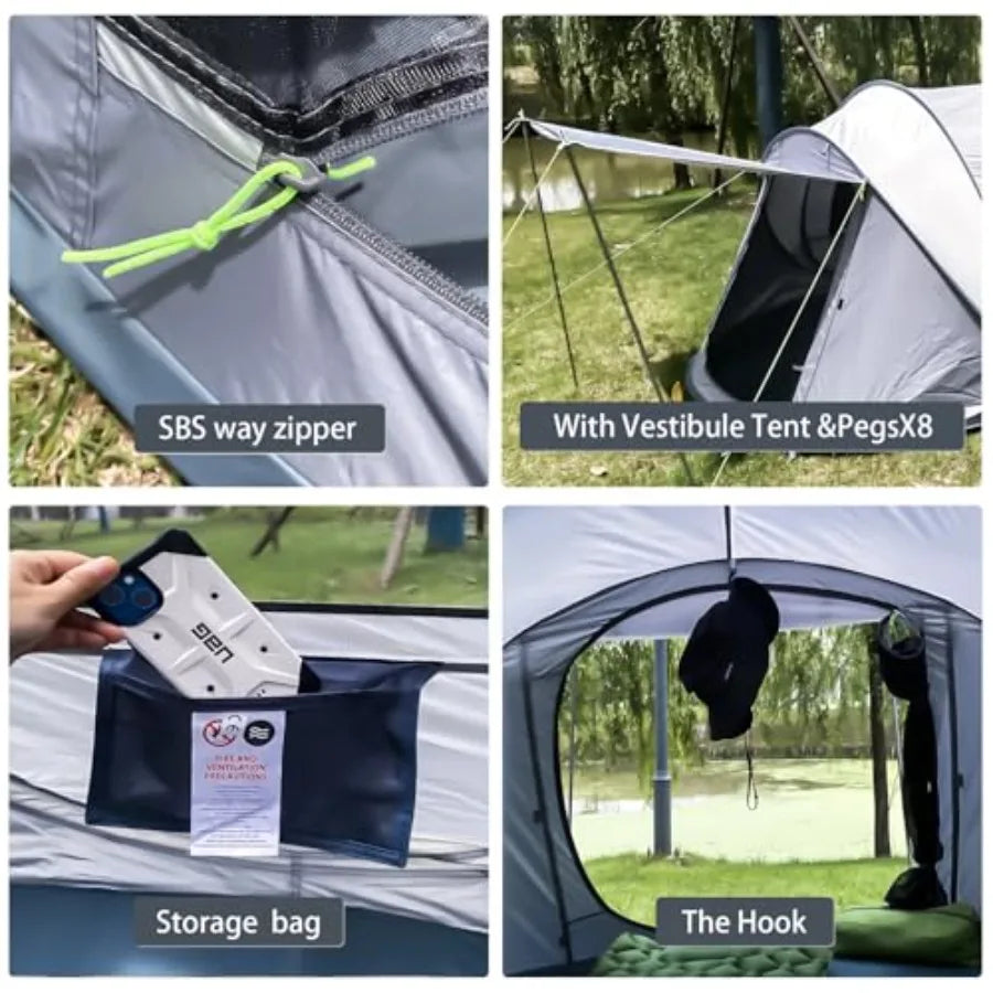 4 Person Pop Up Tent for Camping and Hiking, Waterproof Polyester, Gray/Black