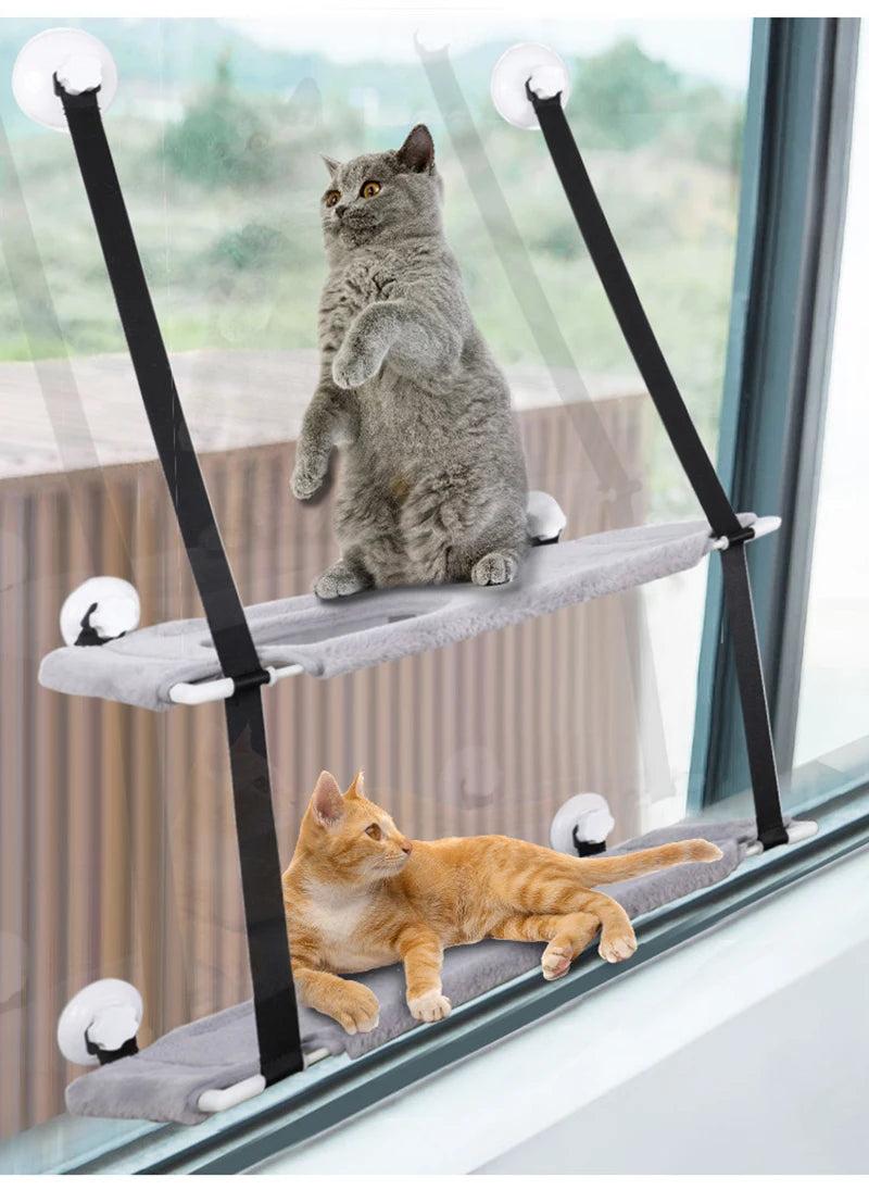 Double-layer Velvet Cat Suspension Bed with Suction Cups - 20kg Capacity
