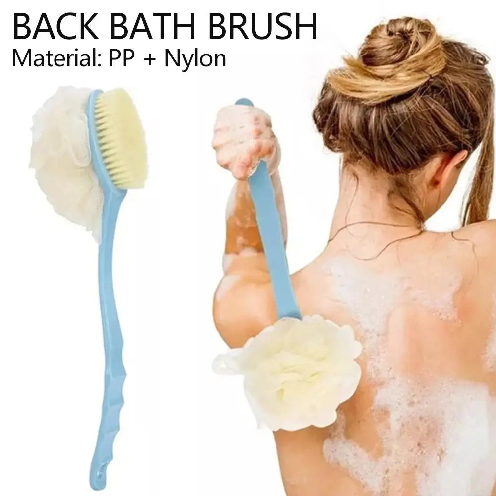 Two-Sided Silicone Shower Body Brush with Long Handle for Exfoliating
