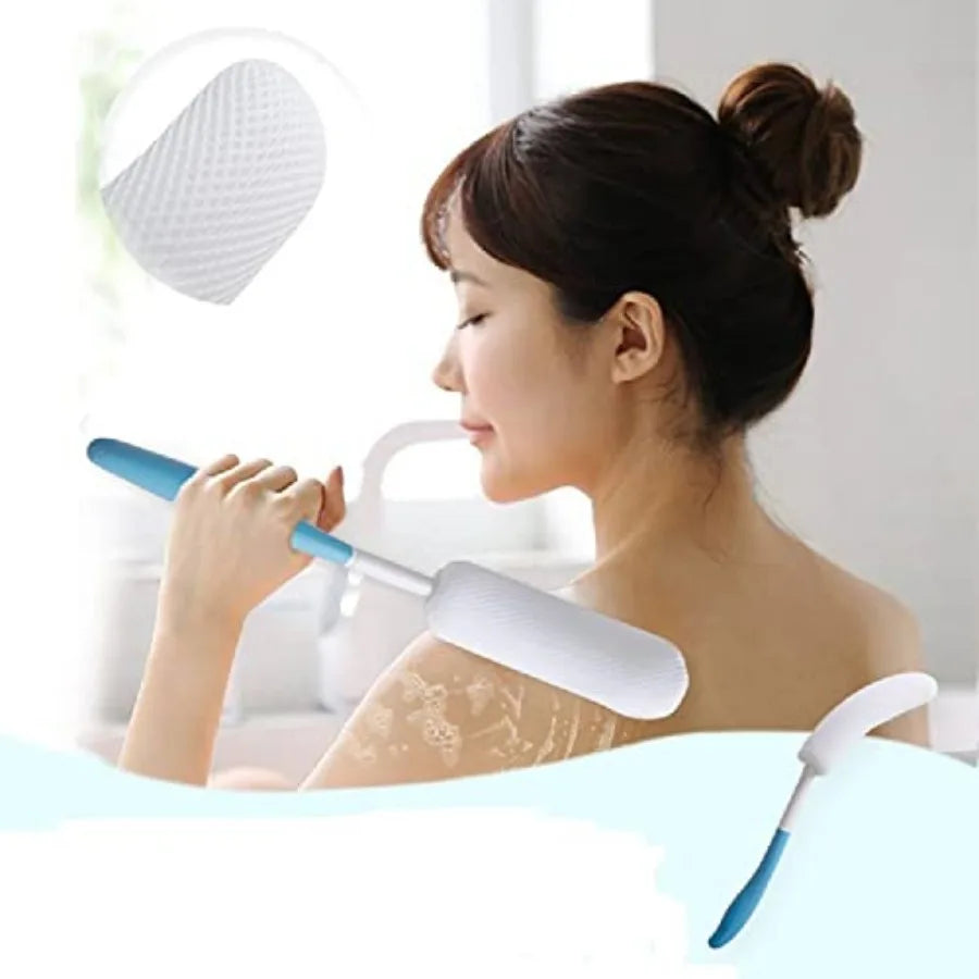 Body Back Bath Brush with Long Handle & Mesh Bag - Exfoliating Shower Tool