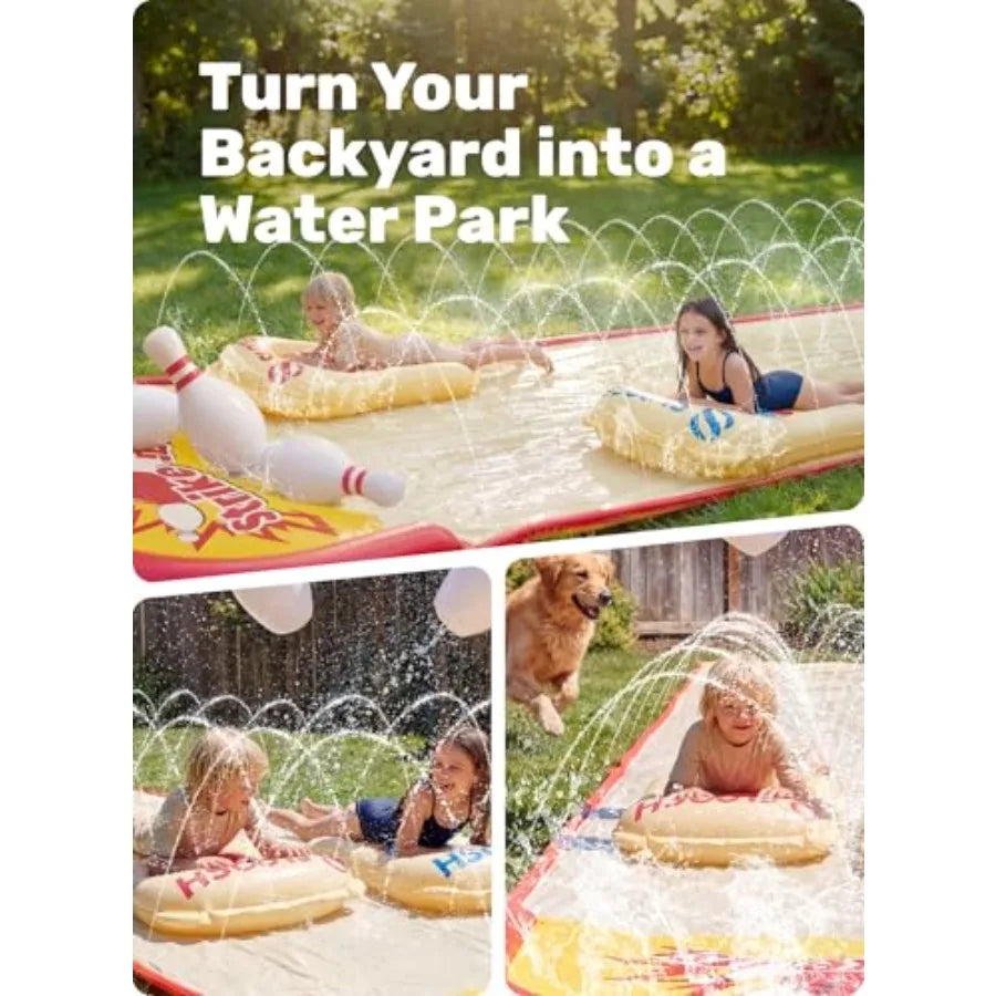 20FT Lawn Water Slide Bowling Game Set for Kids, PVC Material, Blue & Yellow