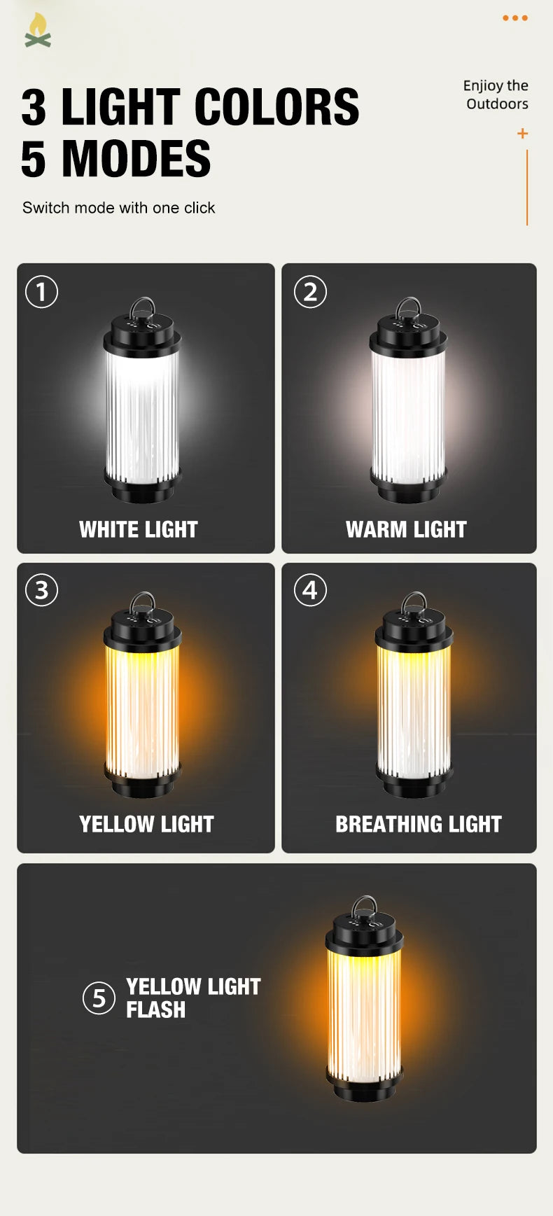 Adjustable Camping Lights Set - 5 Types - Type-C Charging - Outdoor Use