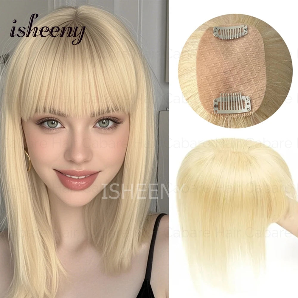 Human Hair Topper Hair Pieces 8-14 Inch Straight with Thinning Bangs