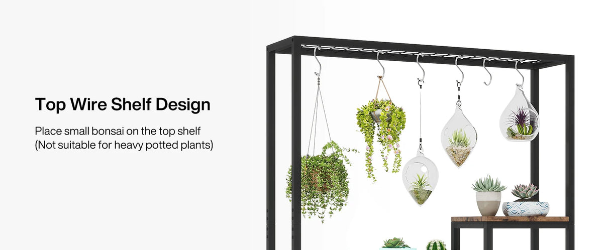 Tribesigns 5-Tier Tall Indoor Plant Stand with 10 Hanging Hooks, 70.9 Inches