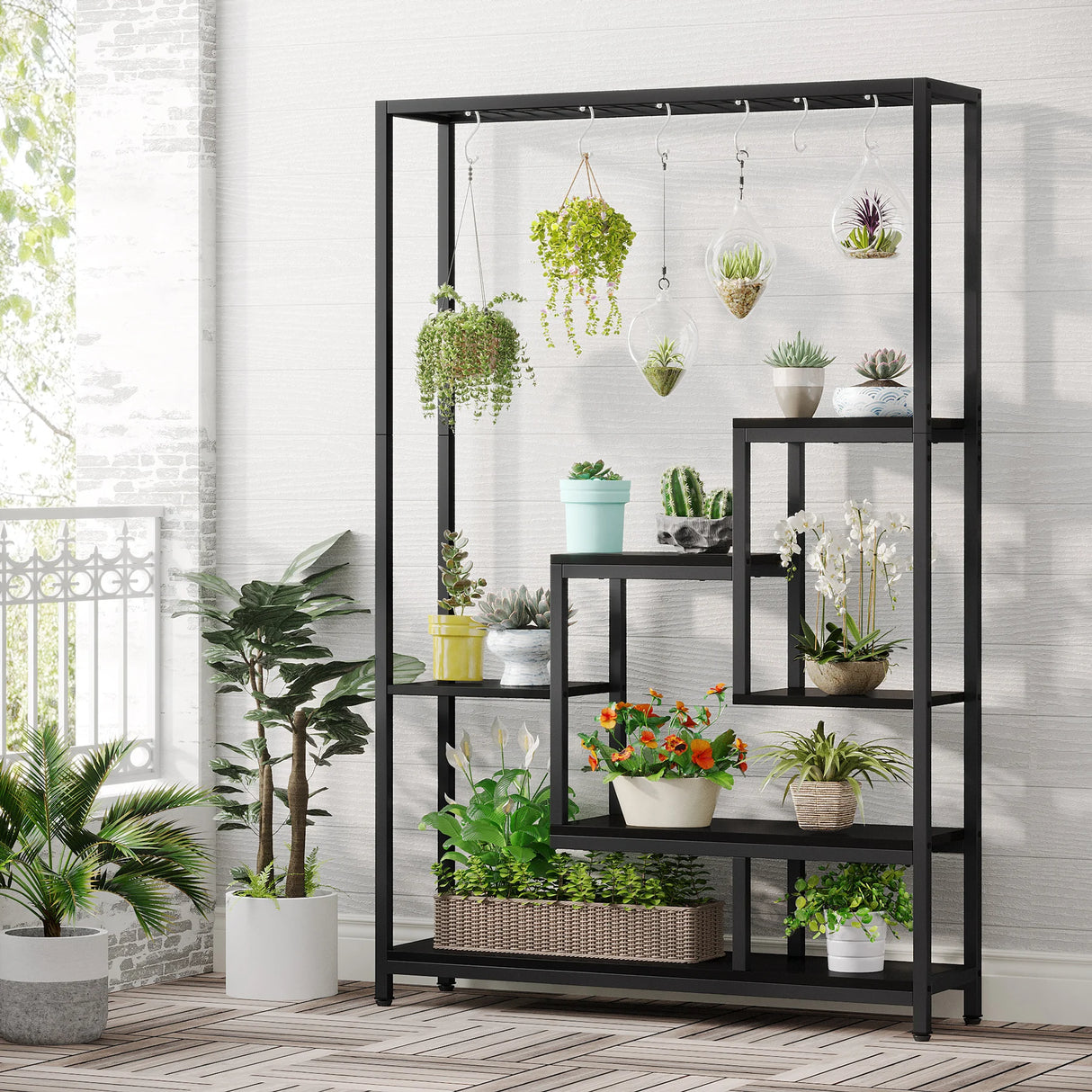 Tribesigns 5-Tier Tall Indoor Plant Stand with 10 Hanging Hooks, 70.9 Inches