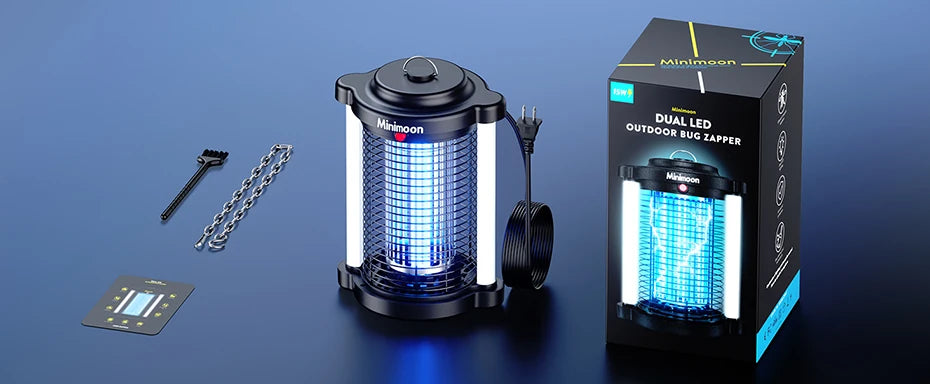 Minimoon Outdoor Mosquito Zapper with Dual LED Light, 15W Electric Trap