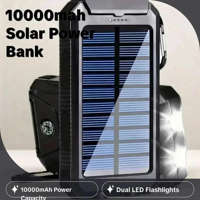 10000mAh Solar Power Bank with QC3.0 Fast Charge and Waterproof Design
