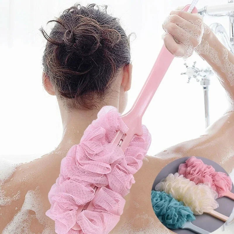Long Handle Bath Brush Back Scrubber Soft Mesh Shower Puff 1pc