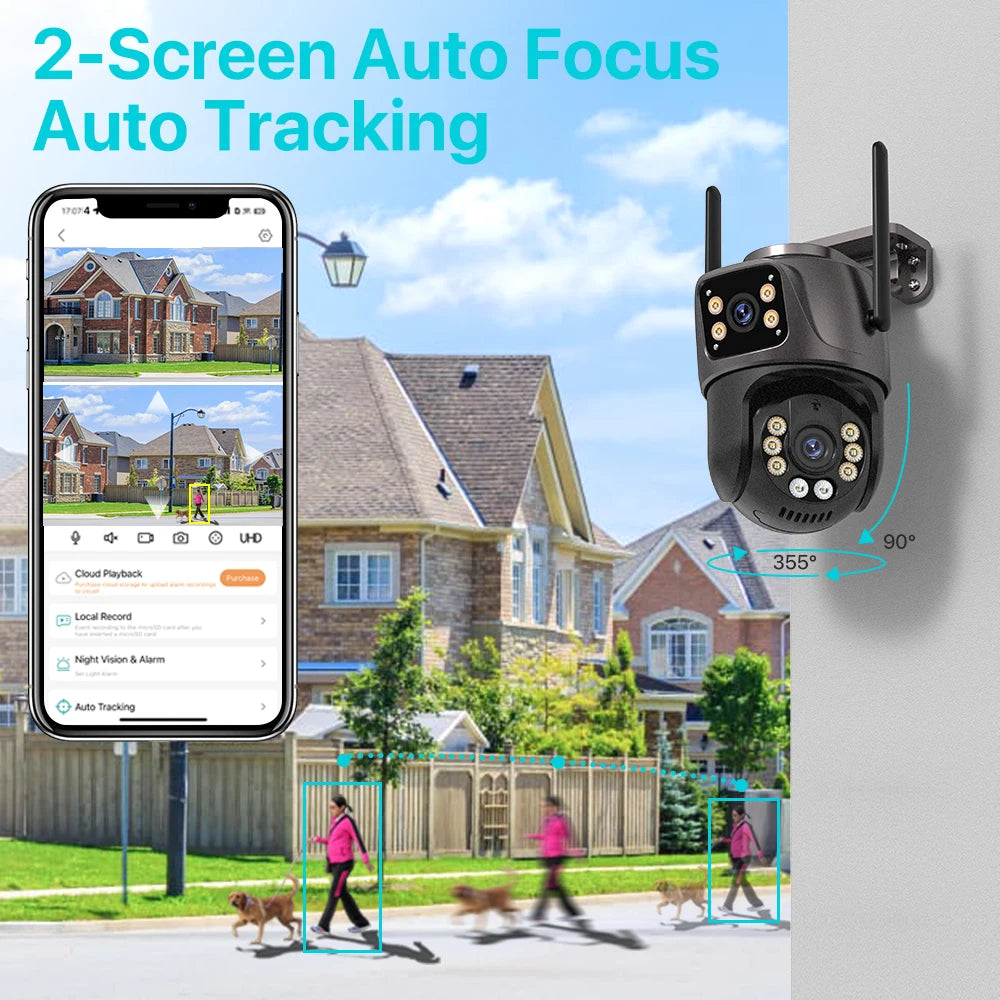 4K HD Wifi PTZ Camera 8MP Dual Lens Outdoor AI Auto Tracking Surveillance