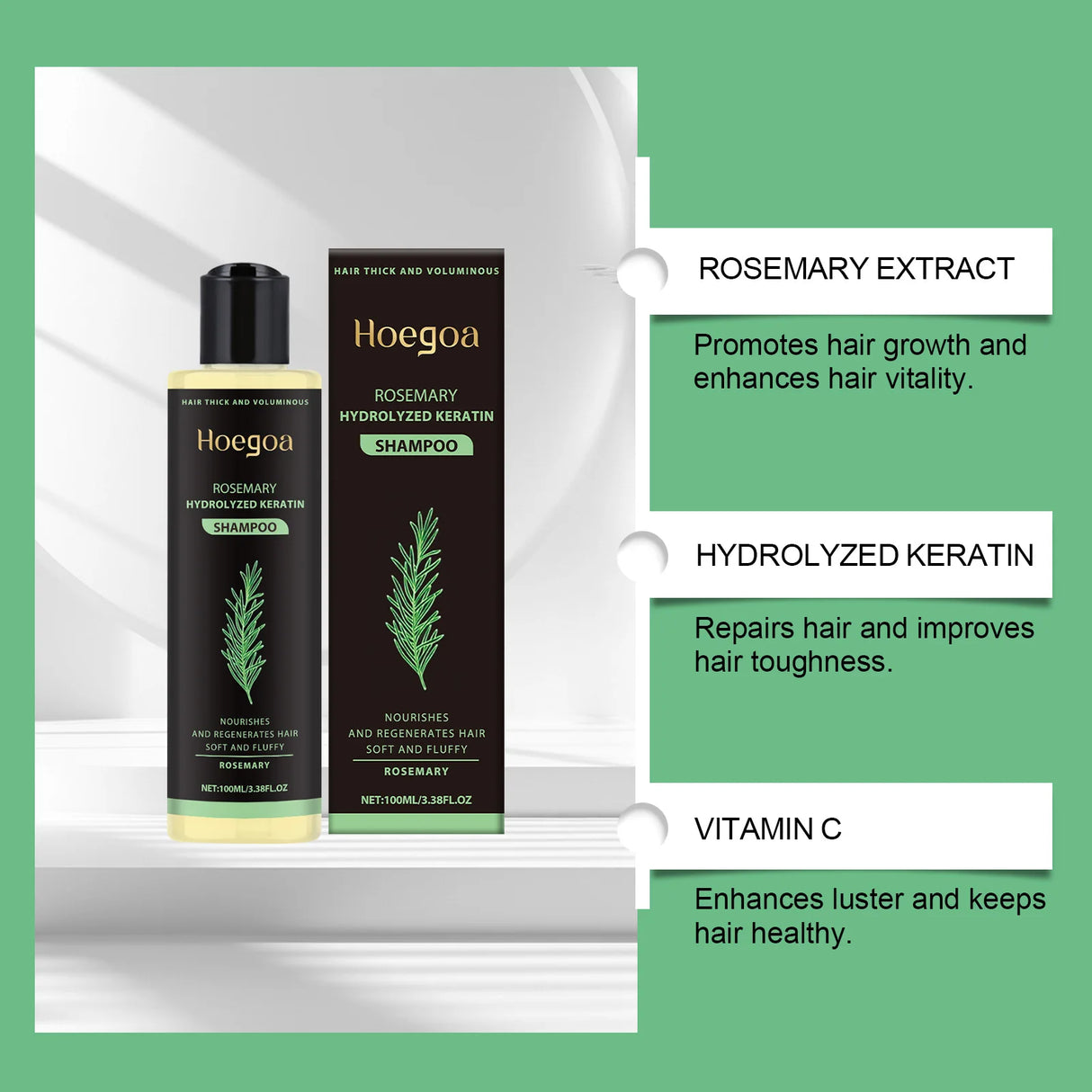 Hoegoa Rosemary Hair Growth Shampoo 3pcs Hydrolyzed Keratin Moisturizing Repair